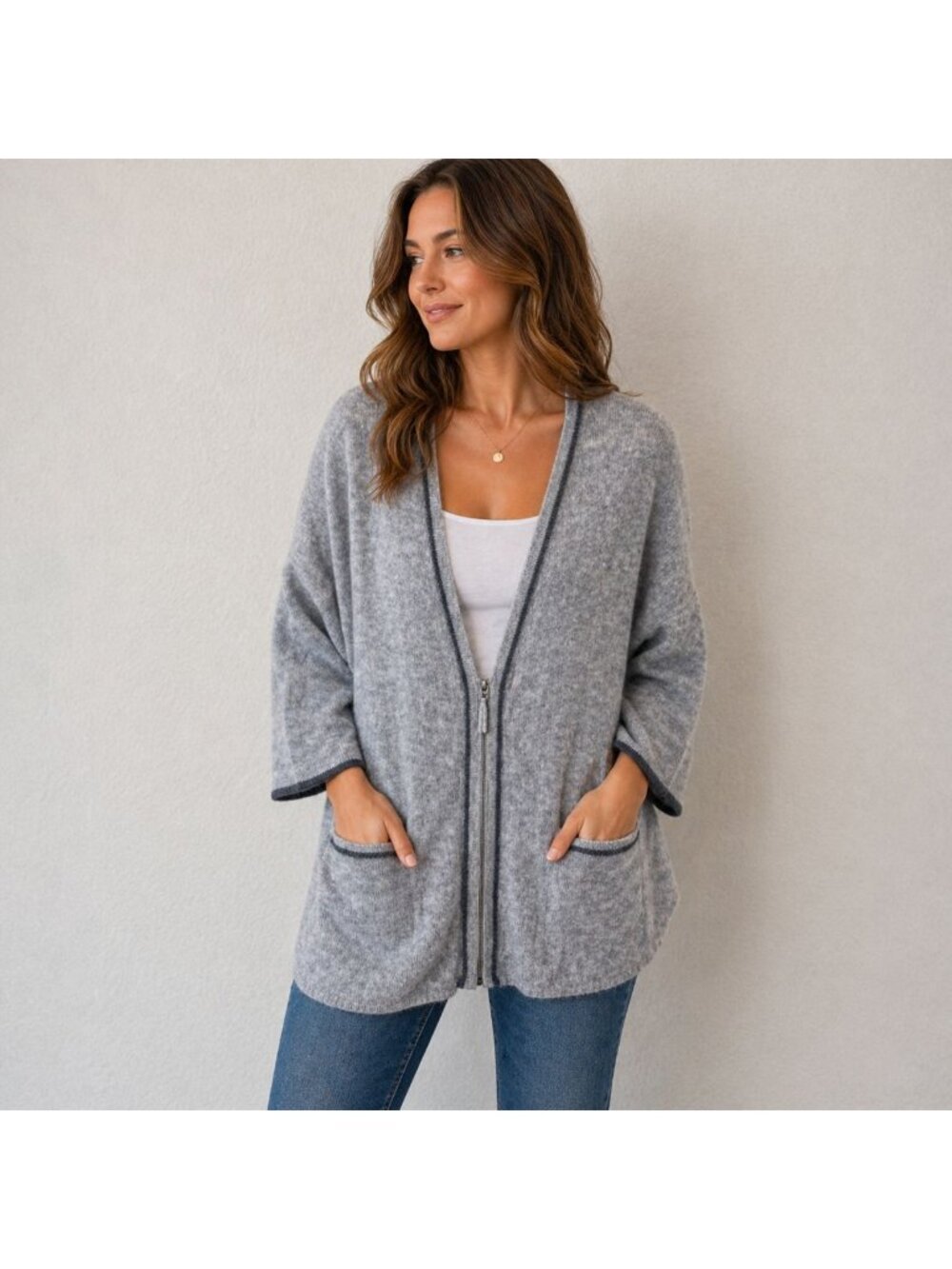 Nordstrom 100% Cashmere Cardigan One Size Gray Lightweight Open Front Casual